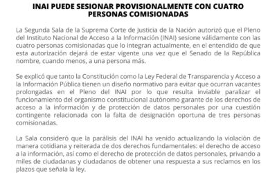 INAI puede sesionar con cuatro comisionados